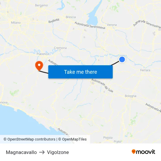 Magnacavallo to Vigolzone map
