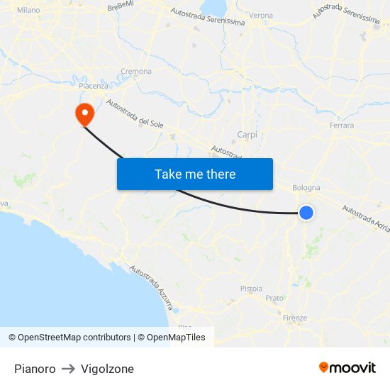 Pianoro to Vigolzone map