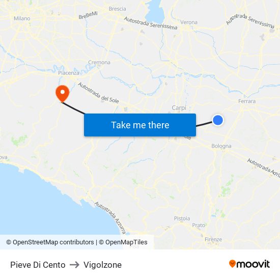 Pieve Di Cento to Vigolzone map