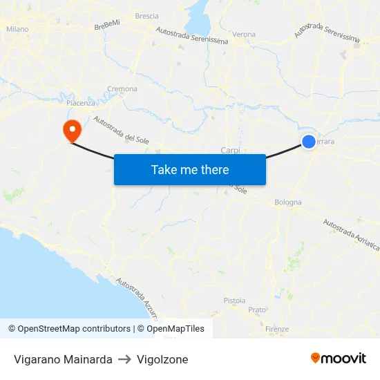 Vigarano Mainarda to Vigolzone map