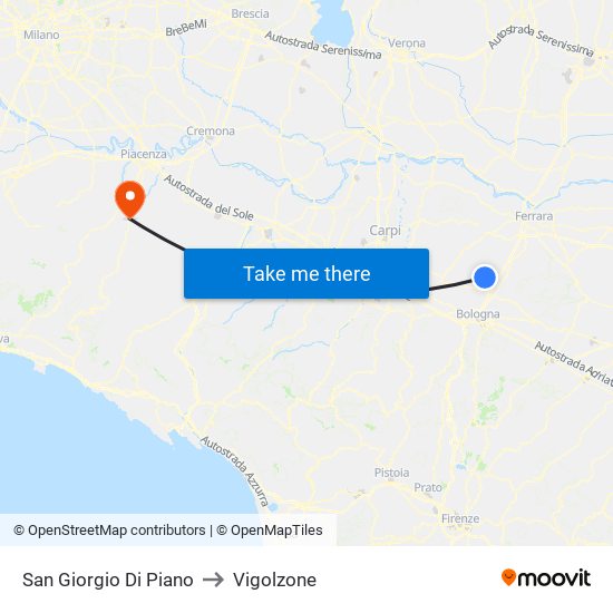 San Giorgio Di Piano to Vigolzone map