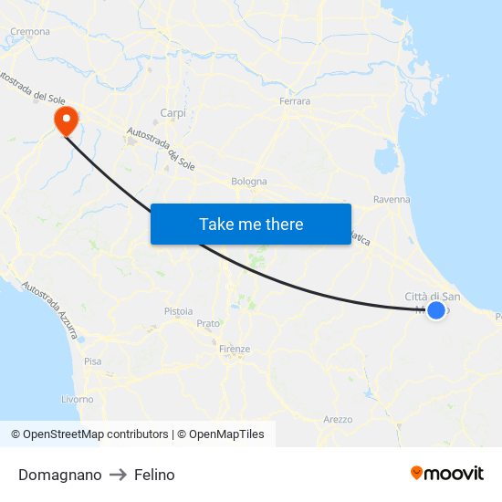 Domagnano to Felino map