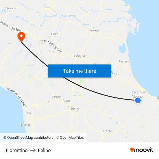 Fiorentino to Felino map