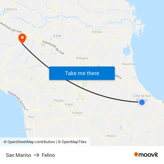 San Marino to Felino map