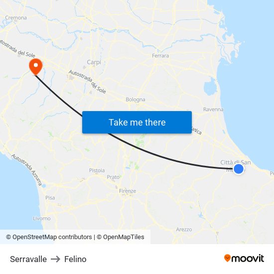Serravalle to Felino map