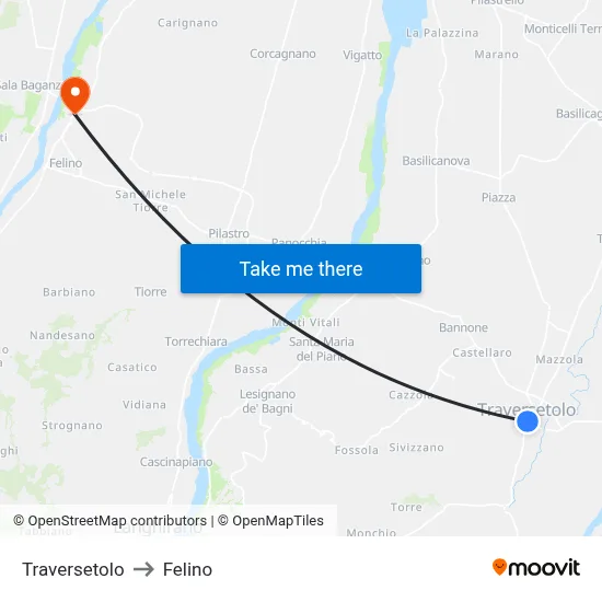 Traversetolo to Felino map