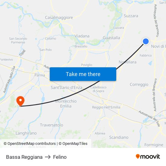 Bassa Reggiana to Felino map