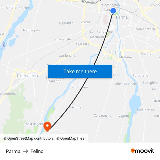 Parma to Felino map