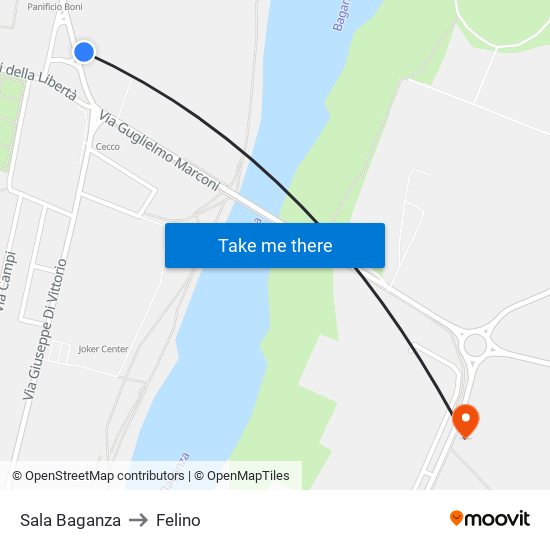 Sala Baganza to Felino map