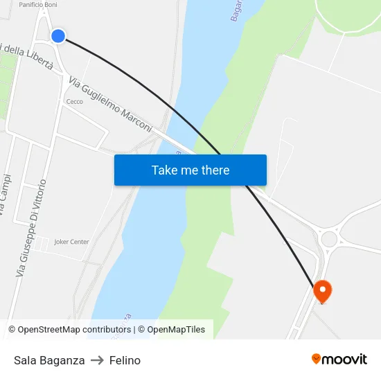 Sala Baganza to Felino map