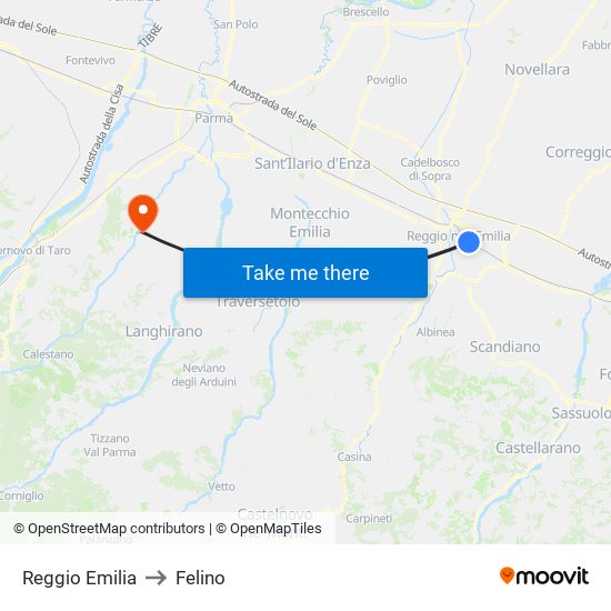 Reggio Emilia to Felino map