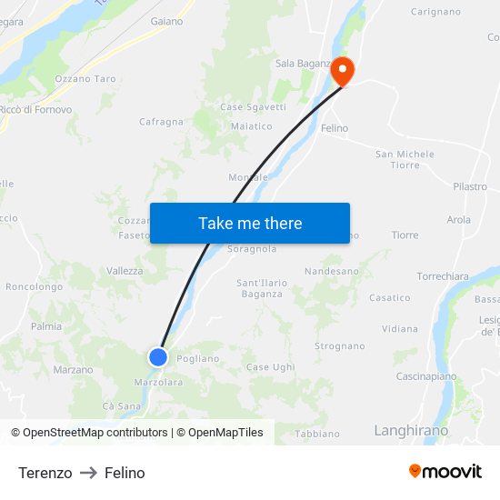 Terenzo to Felino map