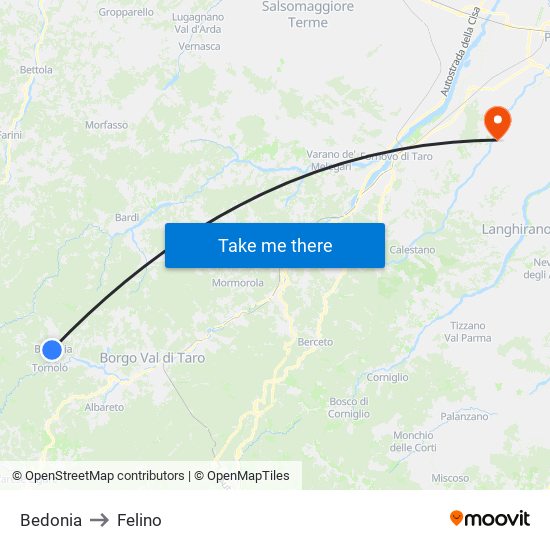 Bedonia to Felino map