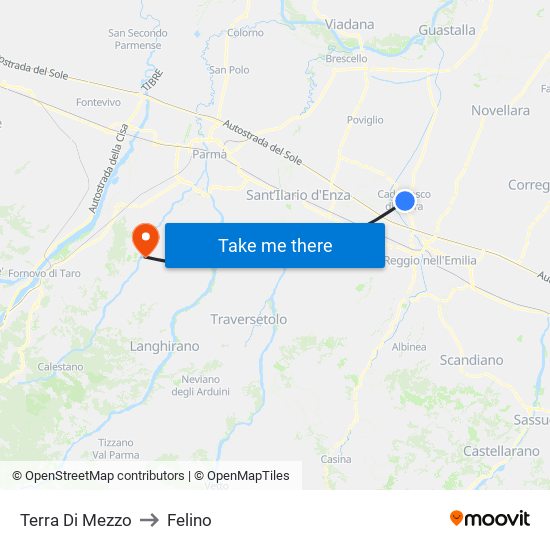 Terra Di Mezzo to Felino map