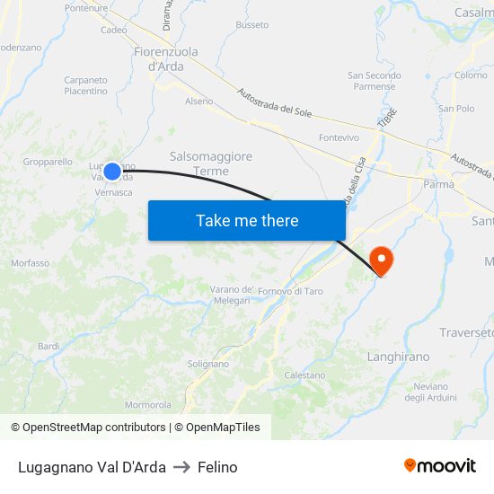 Lugagnano Val D'Arda to Felino map