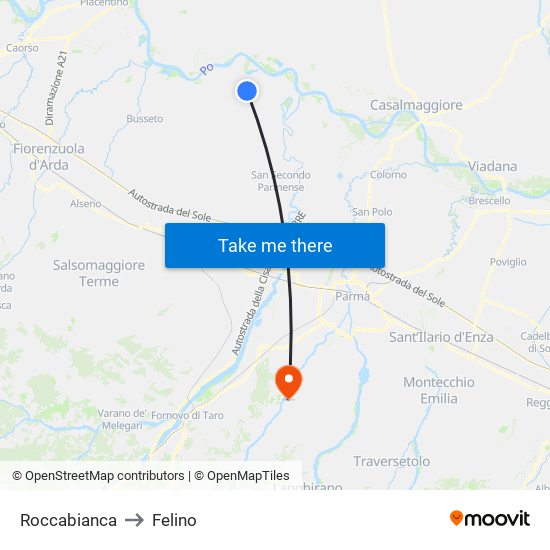 Roccabianca to Felino map