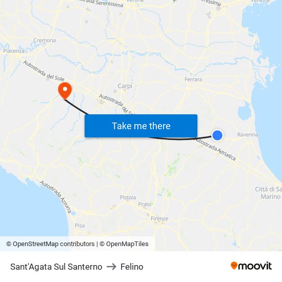 Sant'Agata Sul Santerno to Felino map