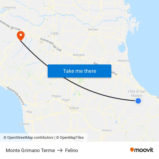 Monte Grimano Terme to Felino map