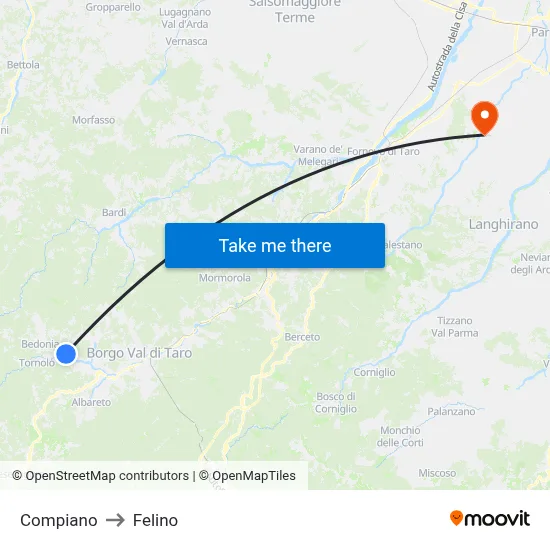 Compiano to Felino map