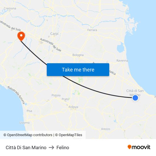 Città Di San Marino to Felino map