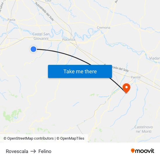 Rovescala to Felino map