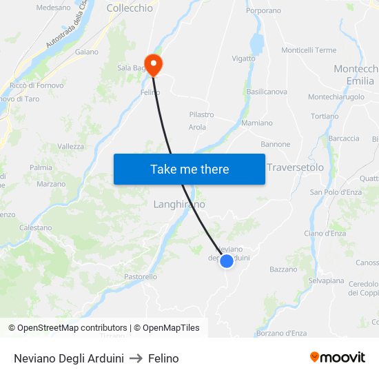 Neviano Degli Arduini to Felino map