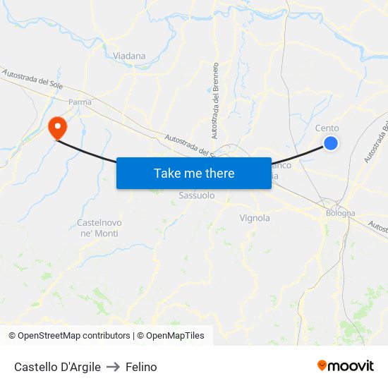 Castello D'Argile to Felino map