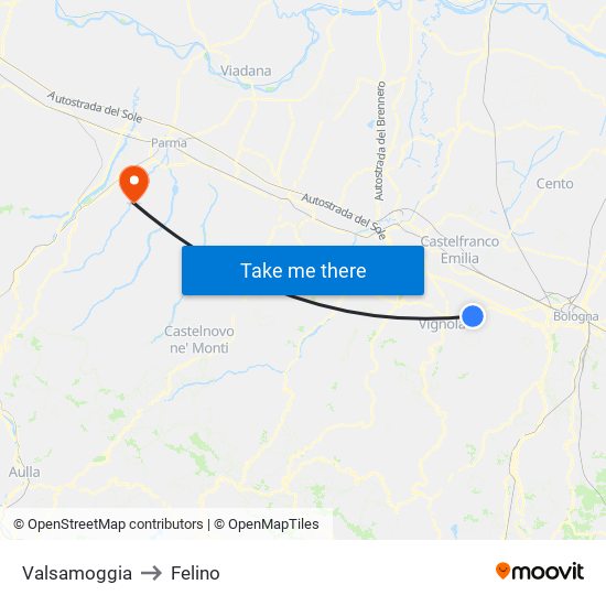 Valsamoggia to Felino map