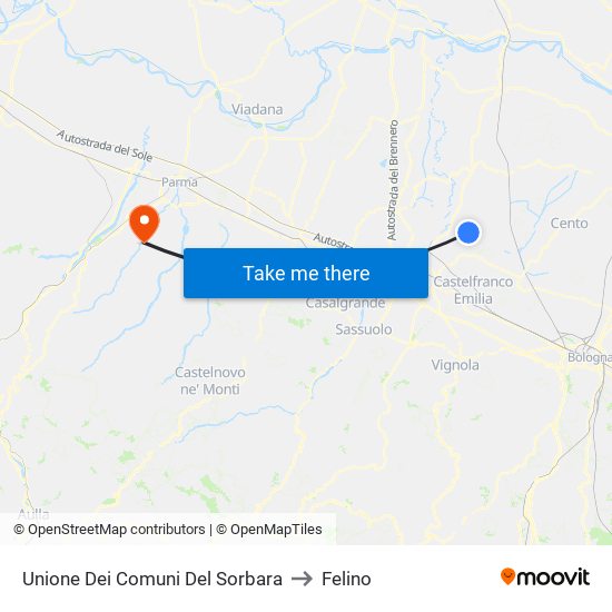 Unione Dei Comuni Del Sorbara to Felino map