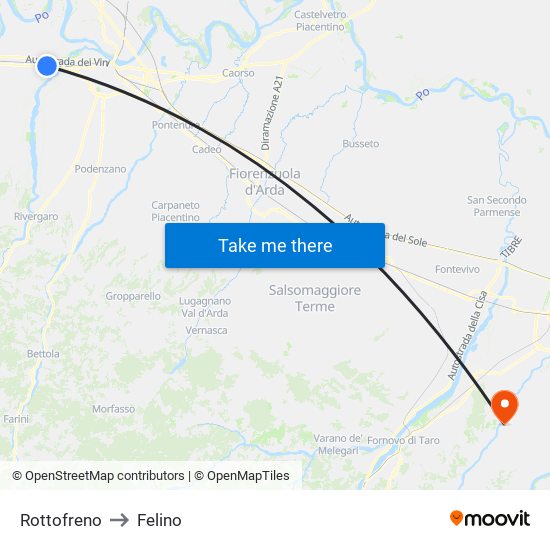 Rottofreno to Felino map