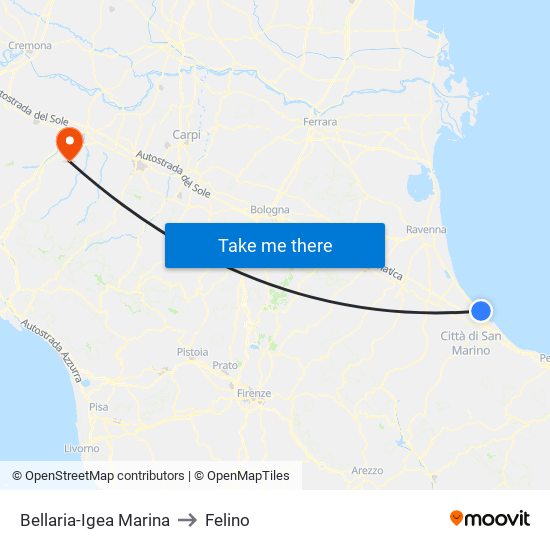 Bellaria-Igea Marina to Felino map