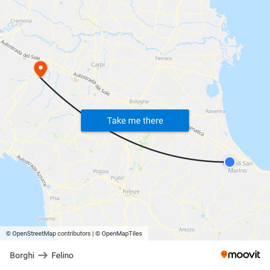 Borghi to Felino map