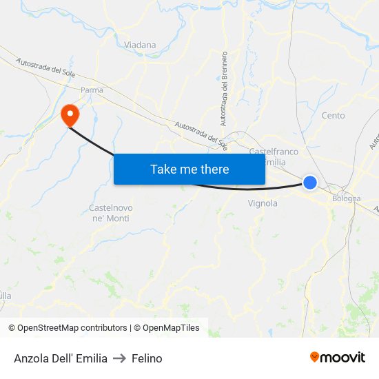 Anzola Dell' Emilia to Felino map