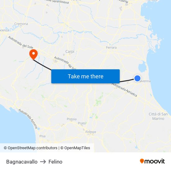Bagnacavallo to Felino map