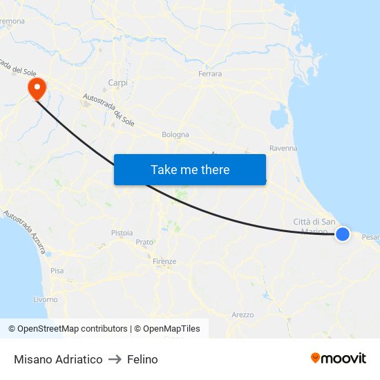 Misano Adriatico to Felino map