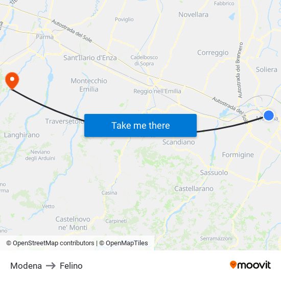 Modena to Felino map