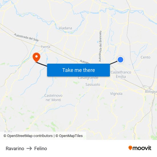 Ravarino to Felino map