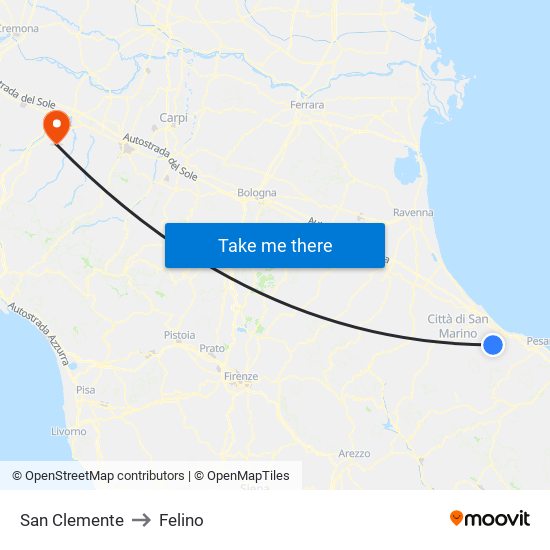 San Clemente to Felino map