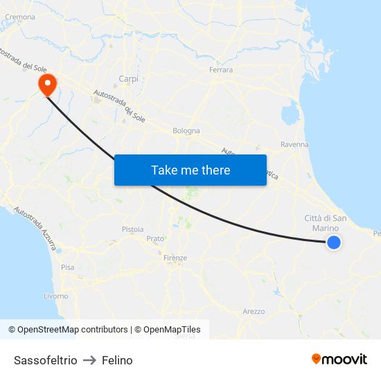 Sassofeltrio to Felino map