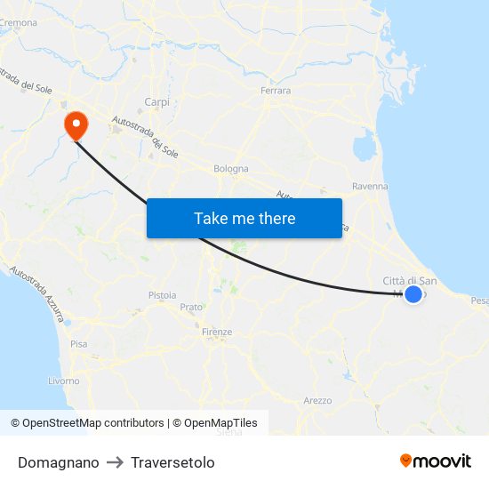 Domagnano to Traversetolo map