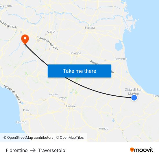 Fiorentino to Traversetolo map