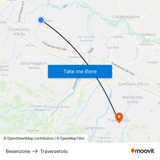 Besenzone to Traversetolo map