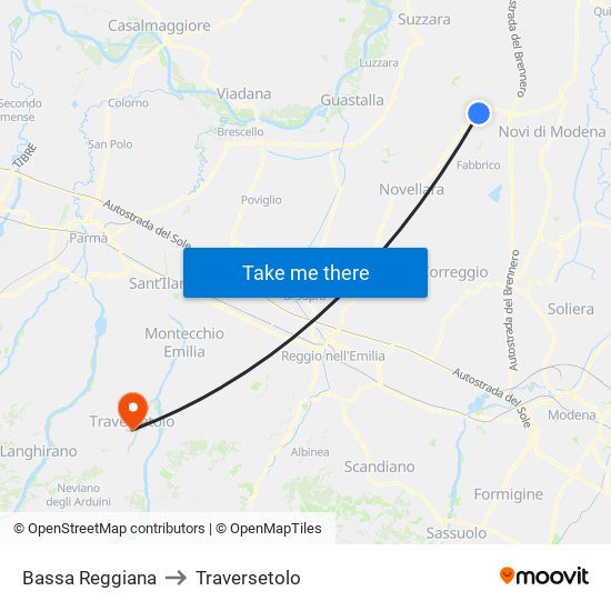 Bassa Reggiana to Traversetolo map