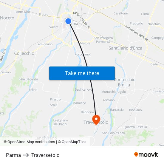 Parma to Traversetolo map