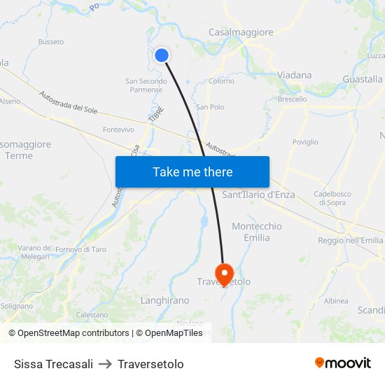 Sissa Trecasali to Traversetolo map