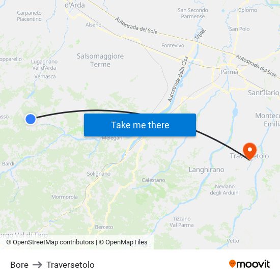 Bore to Traversetolo map
