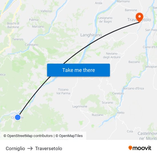 Corniglio to Traversetolo map