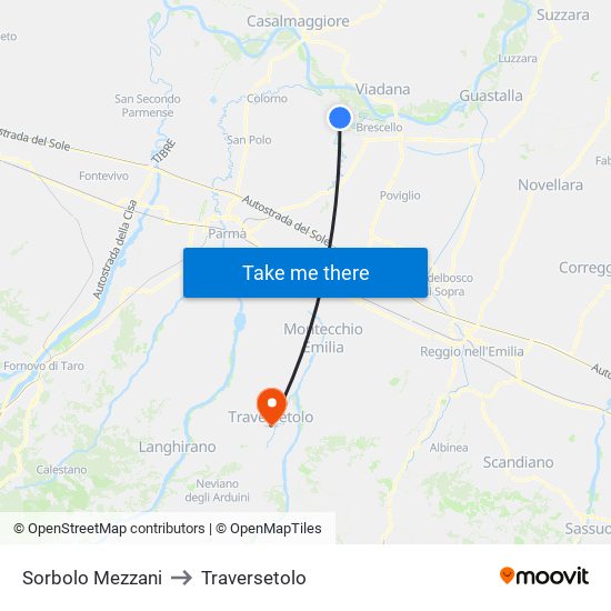 Sorbolo Mezzani to Traversetolo map