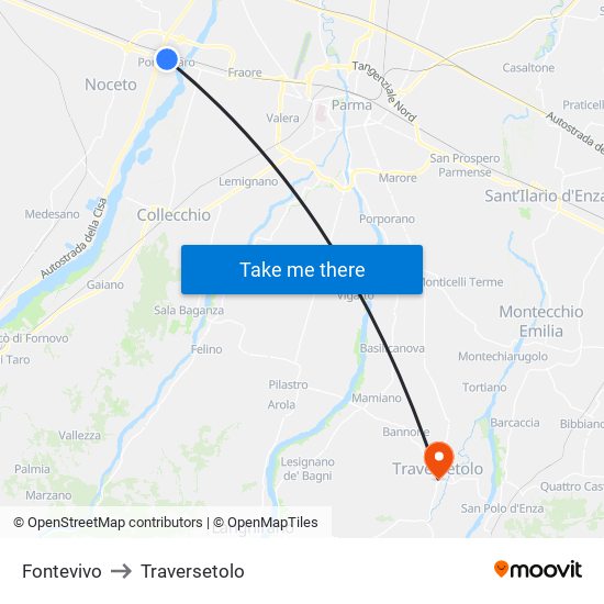 Fontevivo to Traversetolo map