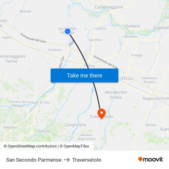 San Secondo Parmense to Traversetolo map